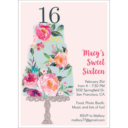 Vertical Floral Cake Invitations